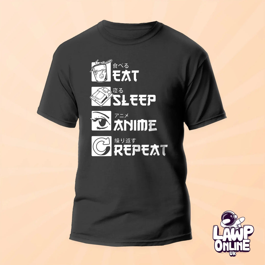 Eat Sleep Anime Repeat Cartoon Basic Tee