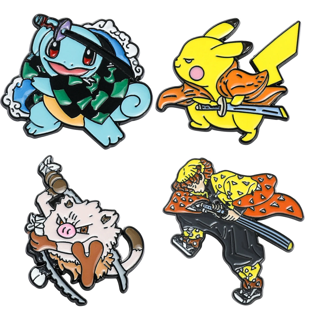 Anime  Pikachu And Squirtle Cosplay Demon Slayer Kimetsu No Yaiba Metal Cartoon Enamel Pins Brooch Backpack Lapel Badges