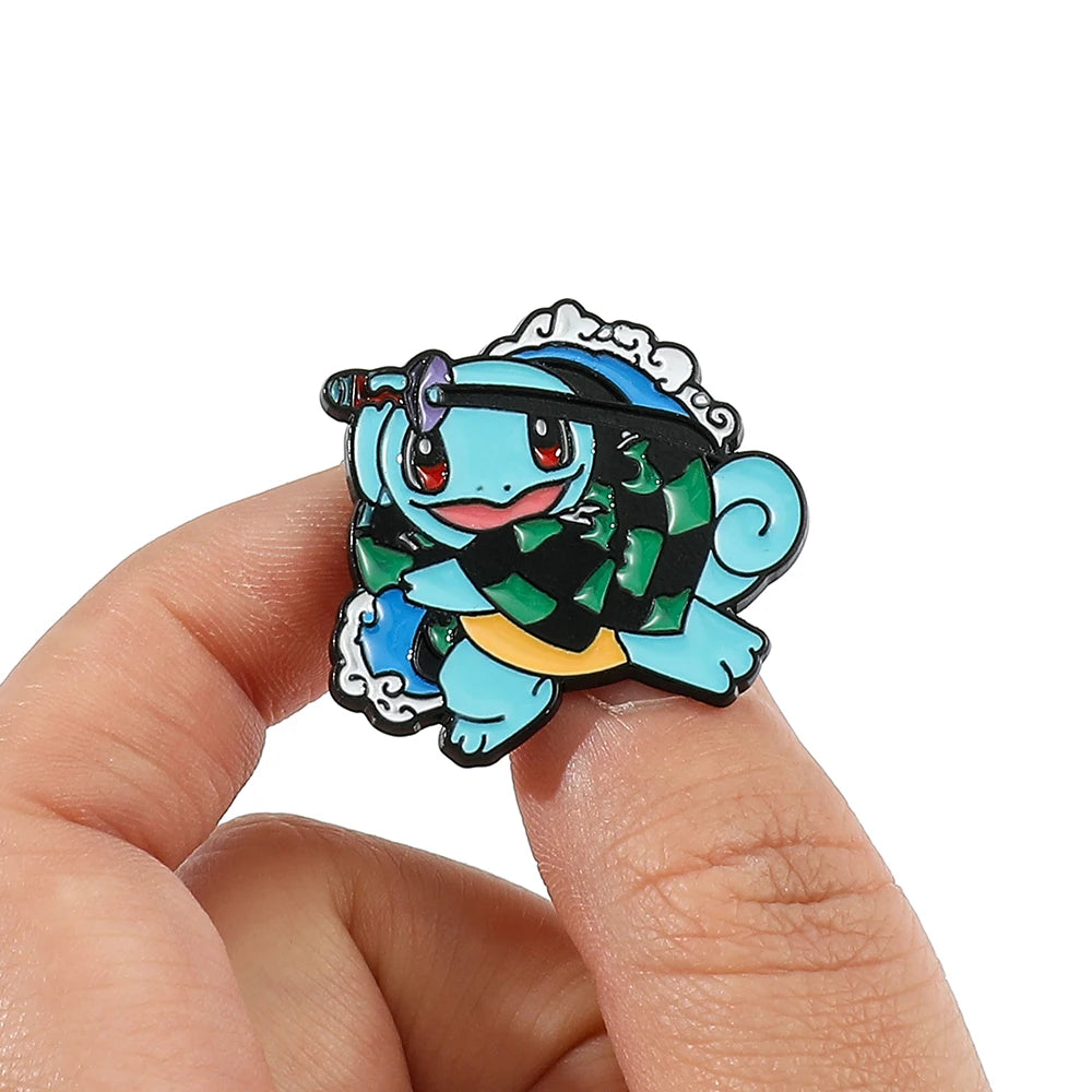 Anime  Pikachu And Squirtle Cosplay Demon Slayer Kimetsu No Yaiba Metal Cartoon Enamel Pins Brooch Backpack Lapel Badges