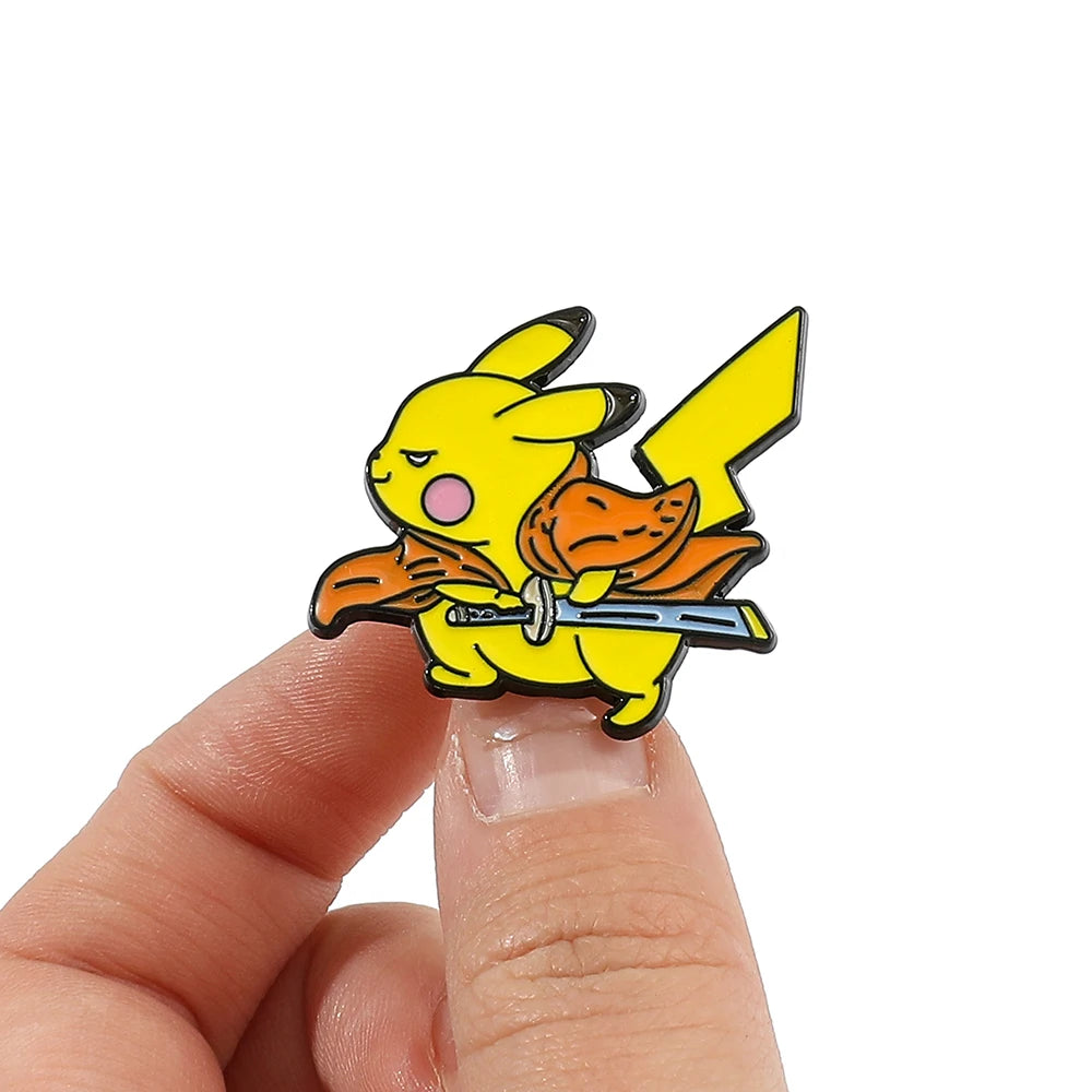 Anime  Pikachu And Squirtle Cosplay Demon Slayer Kimetsu No Yaiba Metal Cartoon Enamel Pins Brooch Backpack Lapel Badges