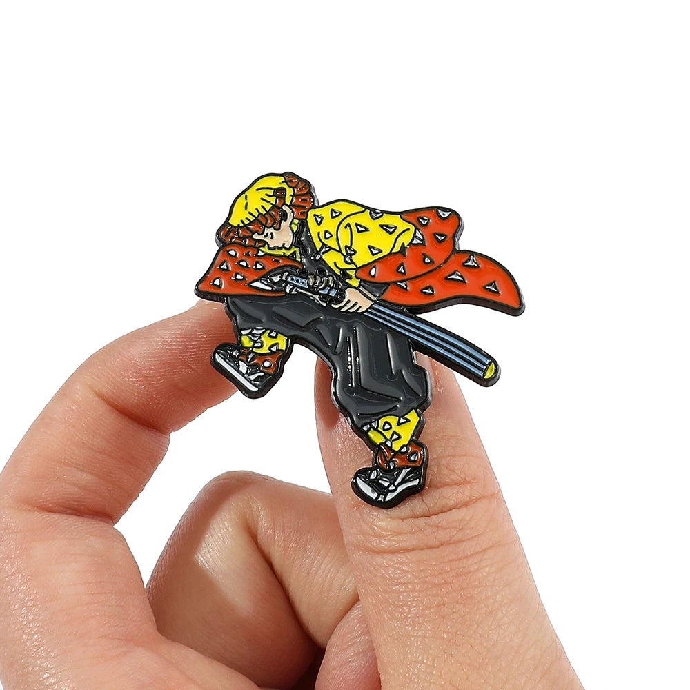 Anime  Pikachu And Squirtle Cosplay Demon Slayer Kimetsu No Yaiba Metal Cartoon Enamel Pins Brooch Backpack Lapel Badges
